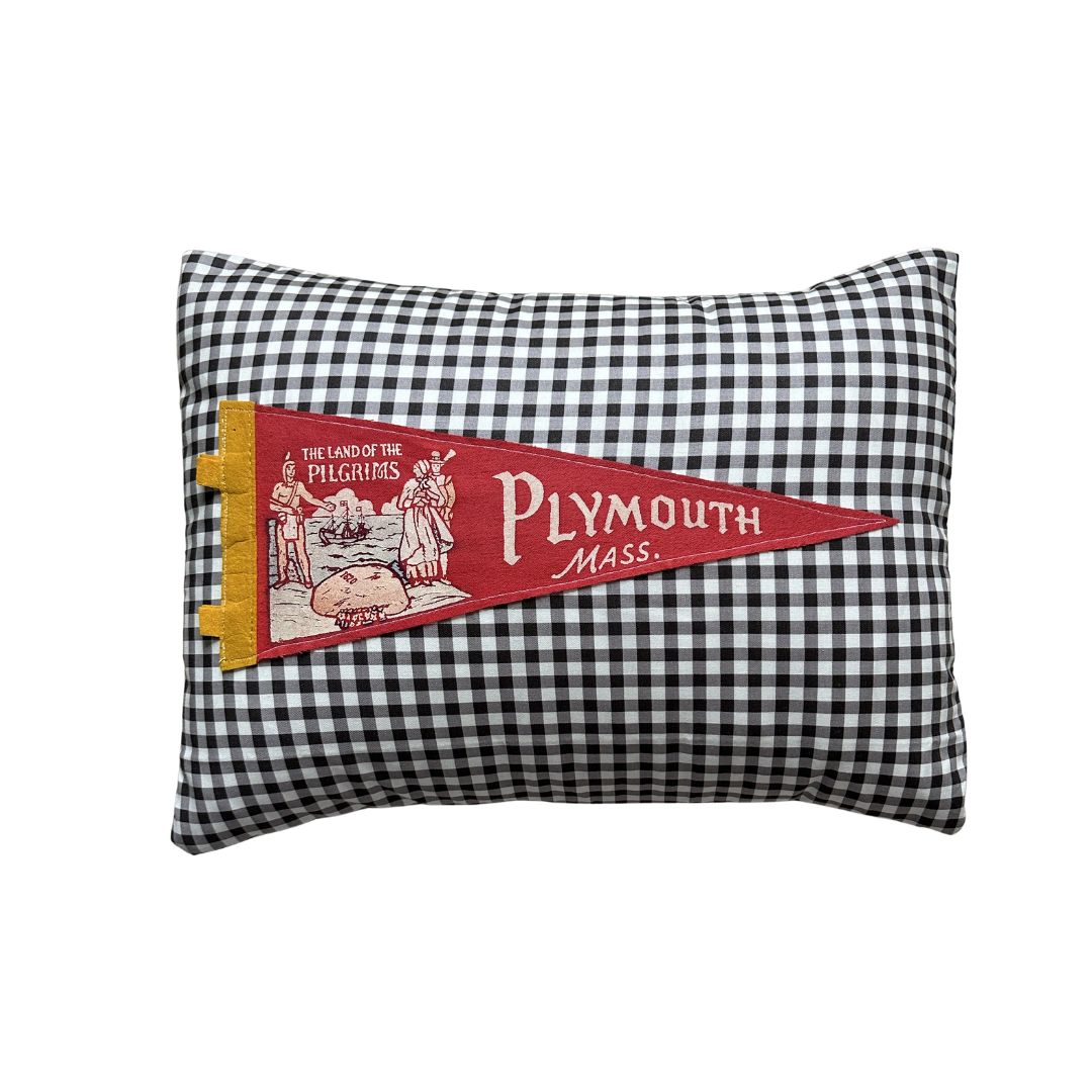Massachusetts Plymouth Vintage Pennant on New Woven Throw Pillow