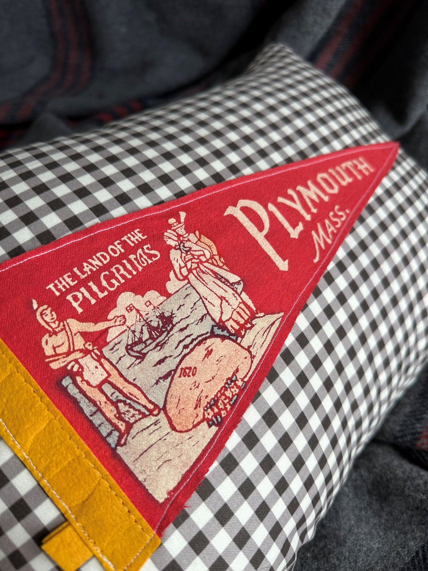 Massachusetts Plymouth Vintage Pennant on New Woven Throw Pillow