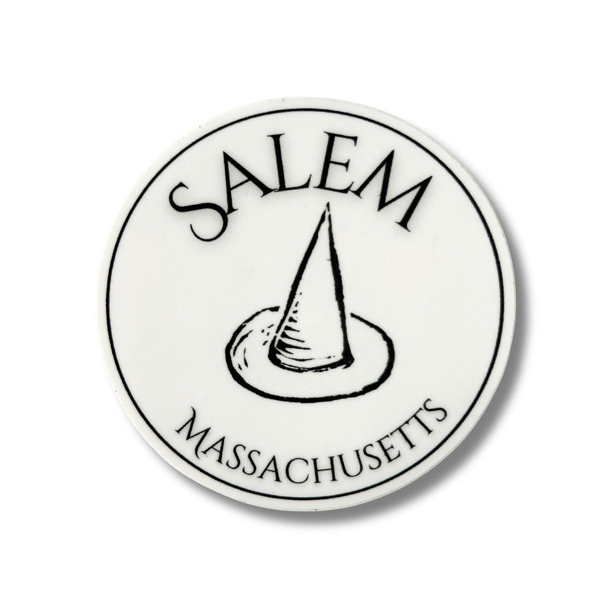 Massachusetts Salem Witch Hat Block Print Weatherproof Sticker