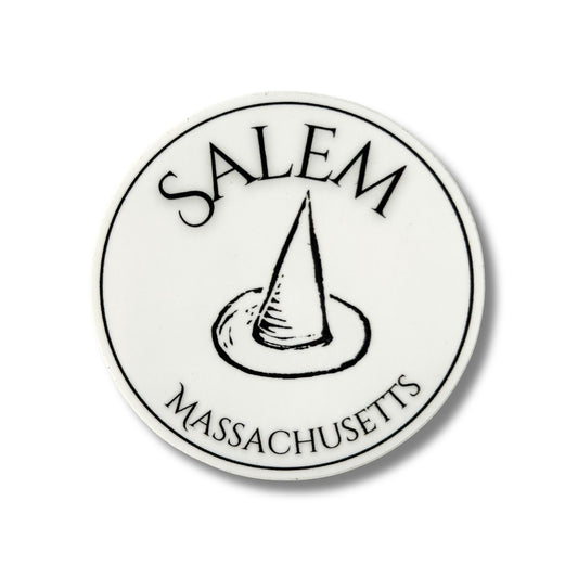 Massachusetts Salem Witch Hat Block Print Weatherproof Sticker
