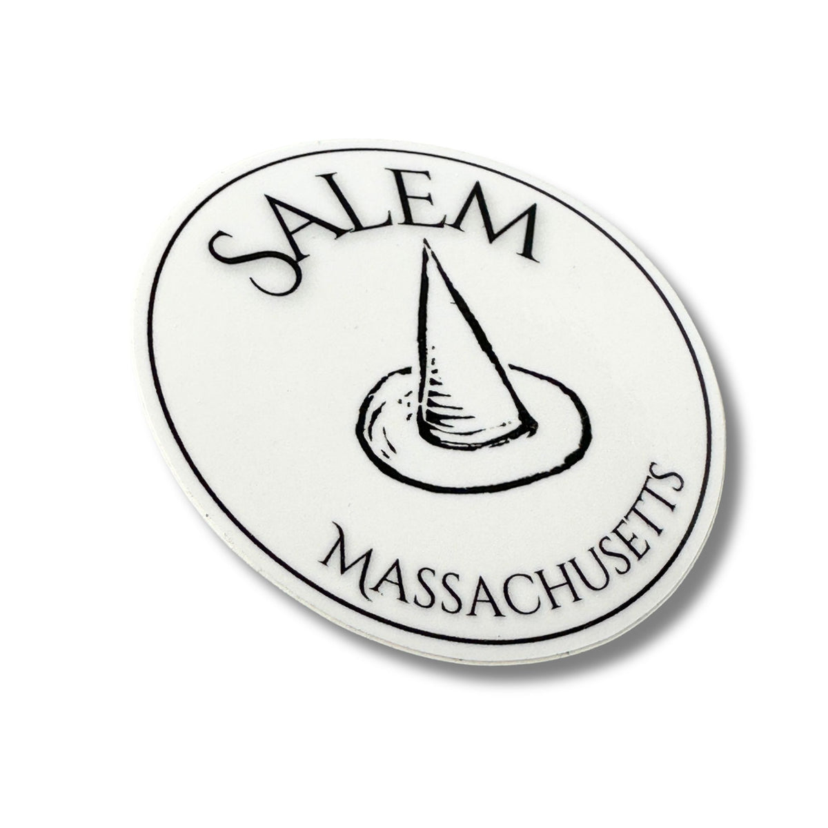Massachusetts Salem Witch Hat Block Print Weatherproof Sticker