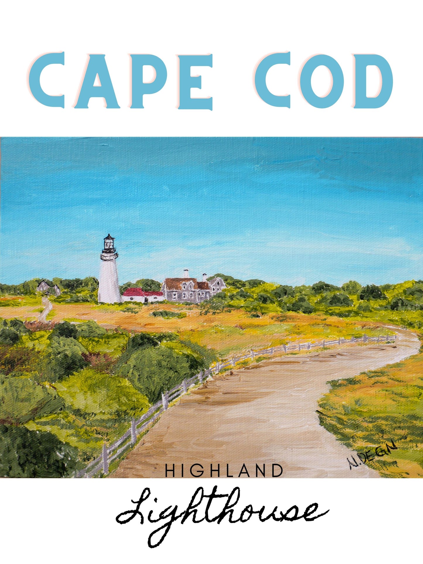 Massachusetts Cape Cod Highland Light Painting Giclee Travel Style Art Print