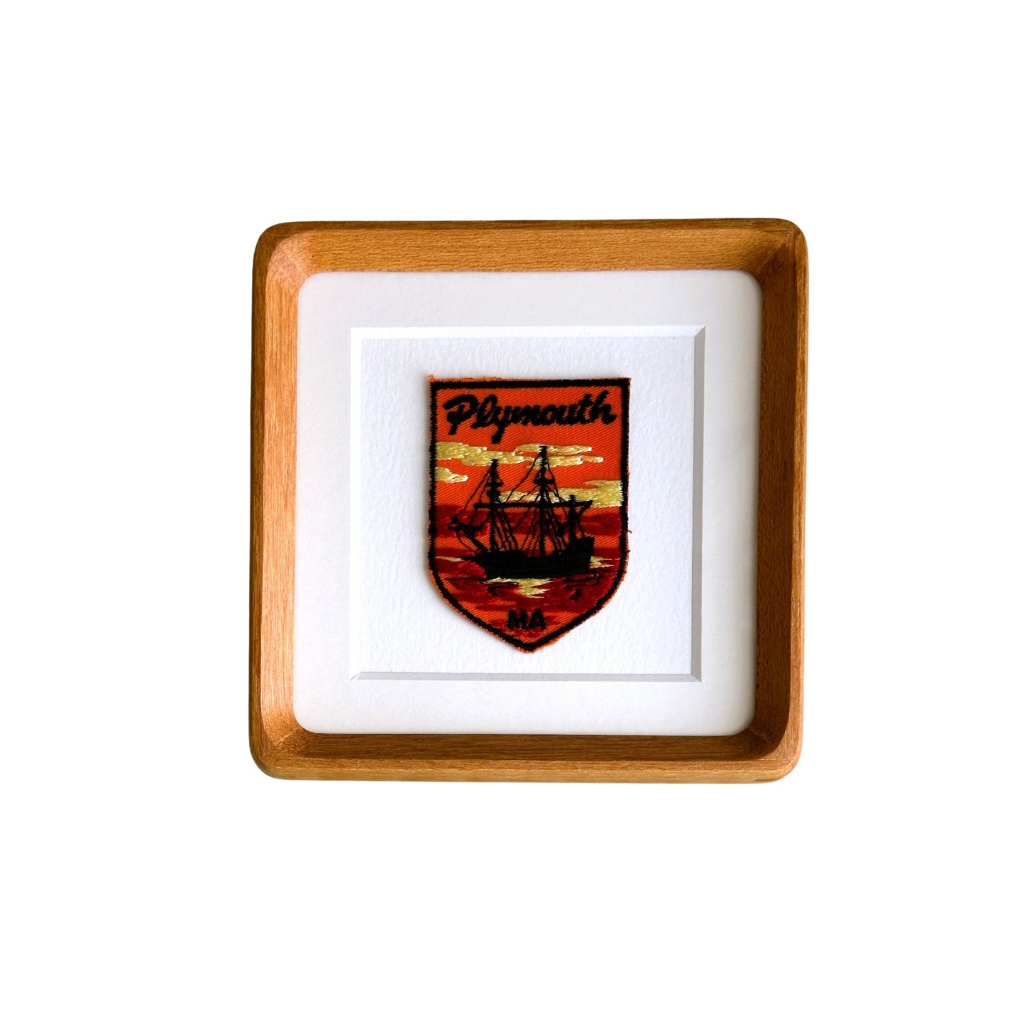 Massachusetts Plymouth Sunset Ship Framed Vintage Travel Patch