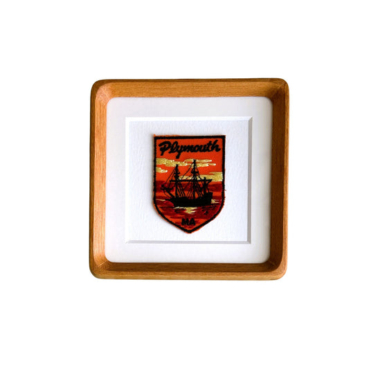 Massachusetts Plymouth Sunset Ship Framed Vintage Travel Patch