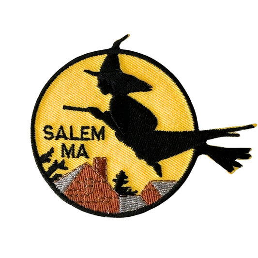 Massachusetts Salem Witch on Broom Silhouette Vintage Patch
