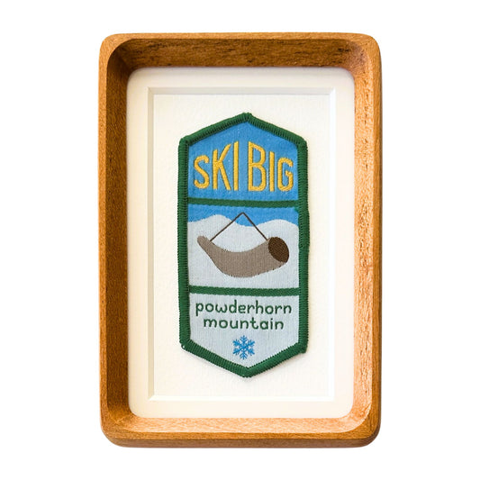 Michigan Big Powderhorn Mountain Bessemer Ski Vintage Travel Patch Wood Framed