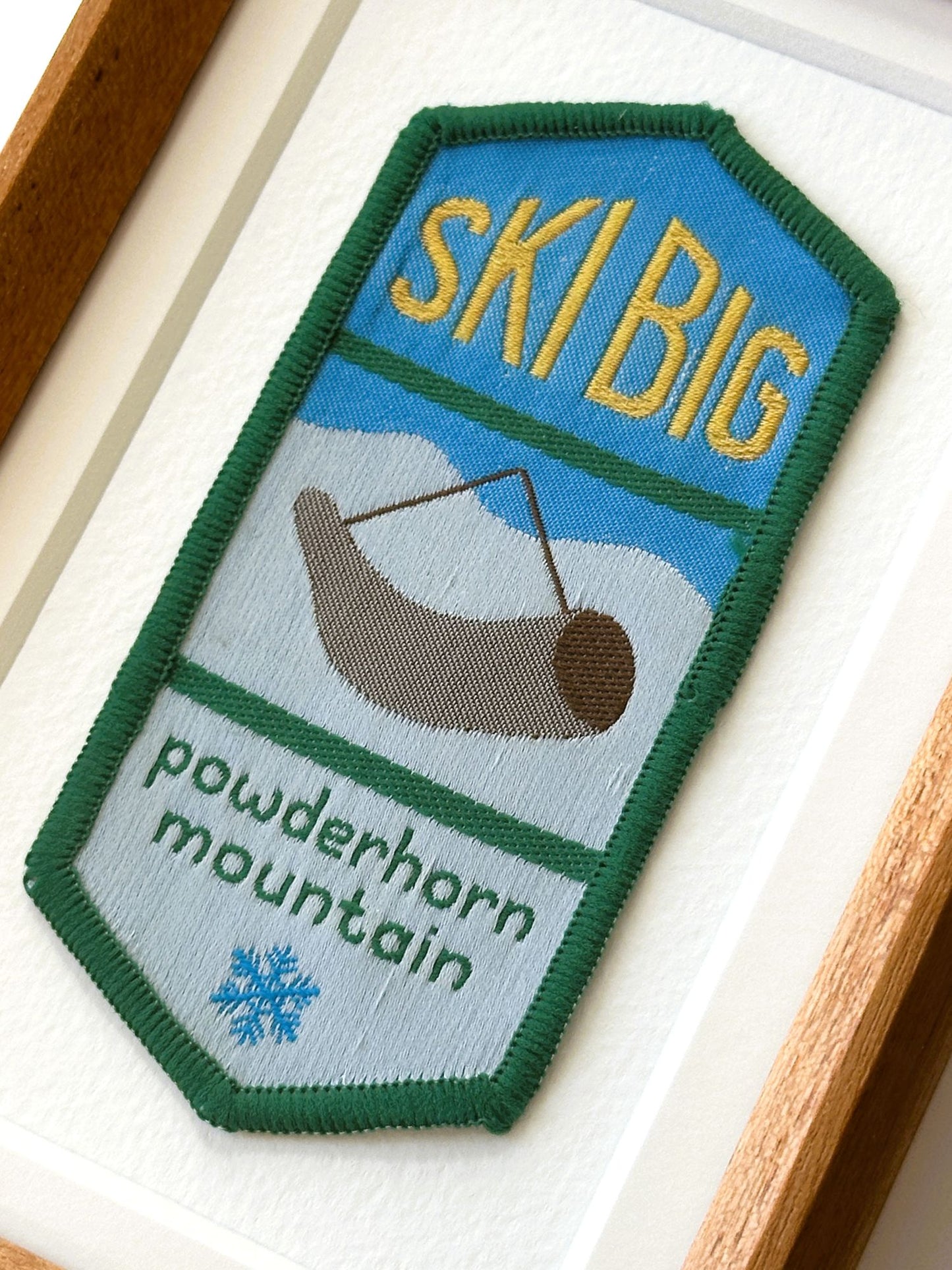 Michigan Big Powderhorn Mountain Bessemer Ski Vintage Travel Patch Wood Framed