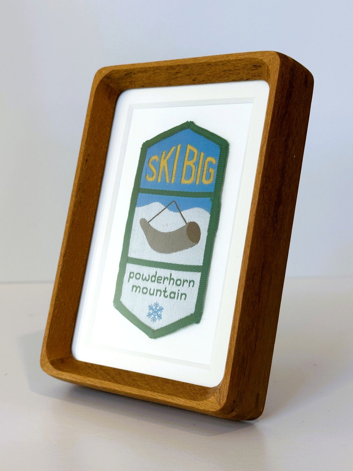 Michigan Big Powderhorn Mountain Bessemer Ski Vintage Travel Patch Wood Framed