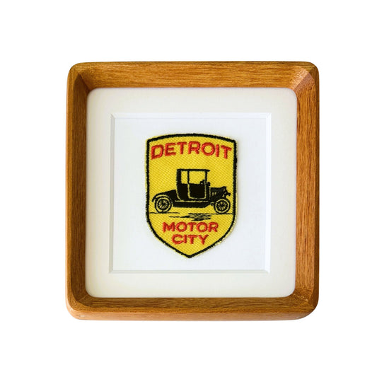 Michigan Detroit Motor City Vintage Travel Patch Wood Framed