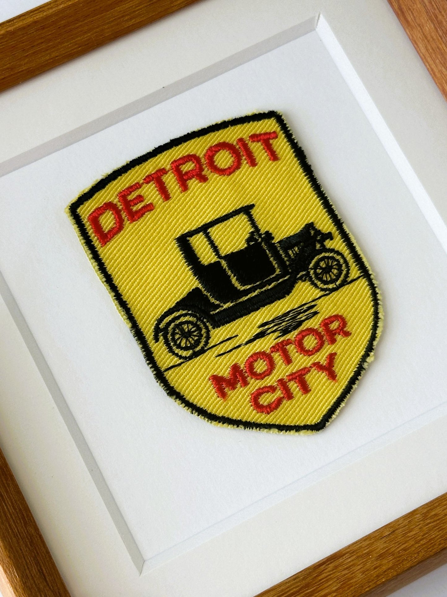 Michigan Detroit Motor City Vintage Travel Patch Wood Framed