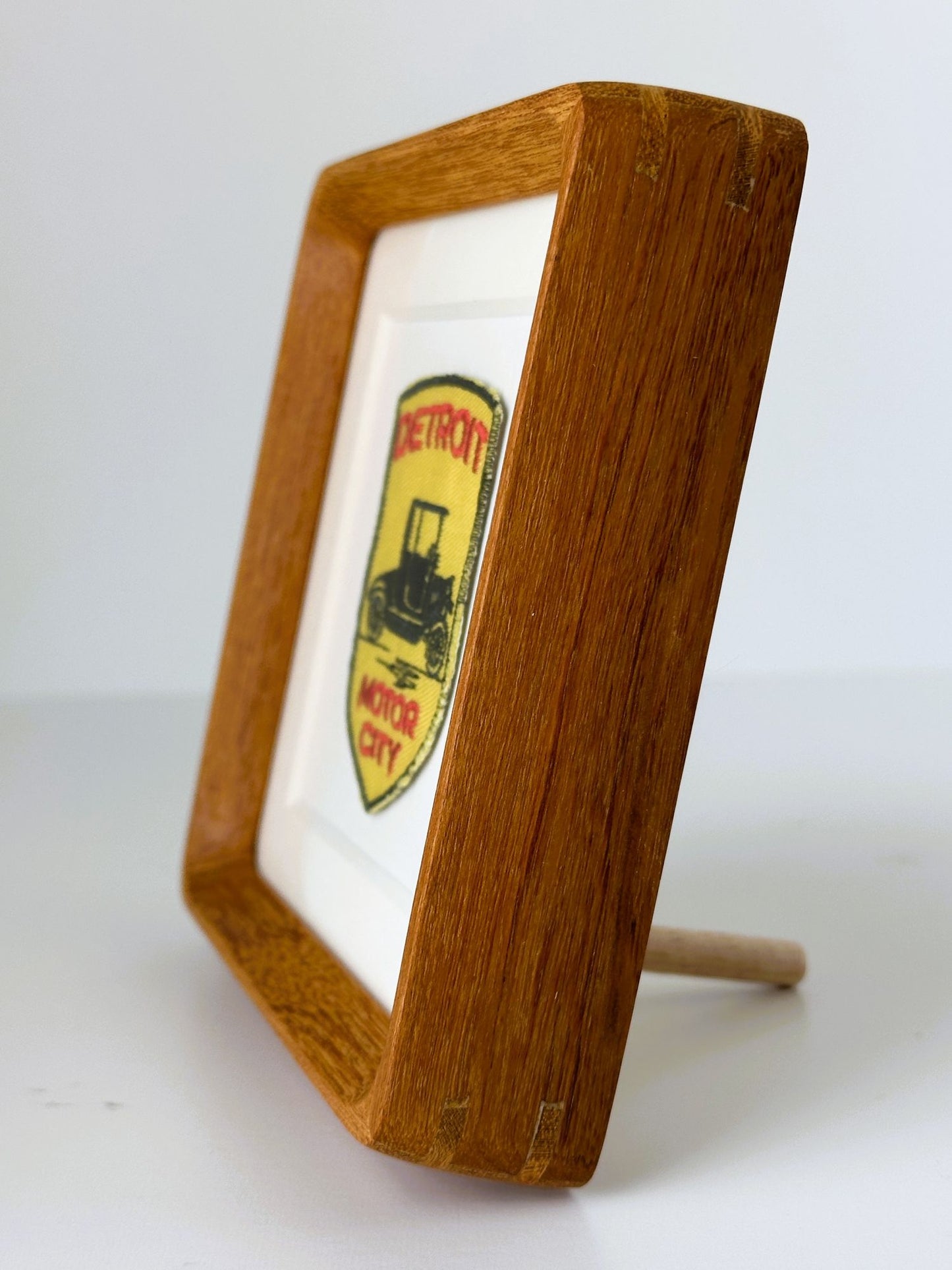 Michigan Detroit Motor City Vintage Travel Patch Wood Framed