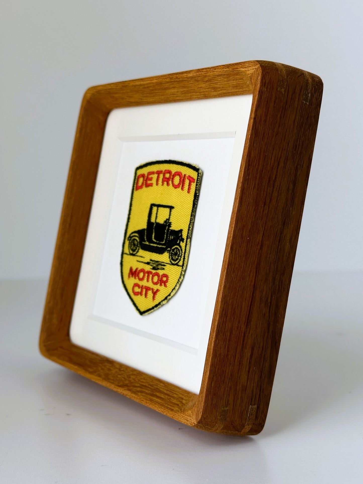 Michigan Detroit Motor City Vintage Travel Patch Wood Framed