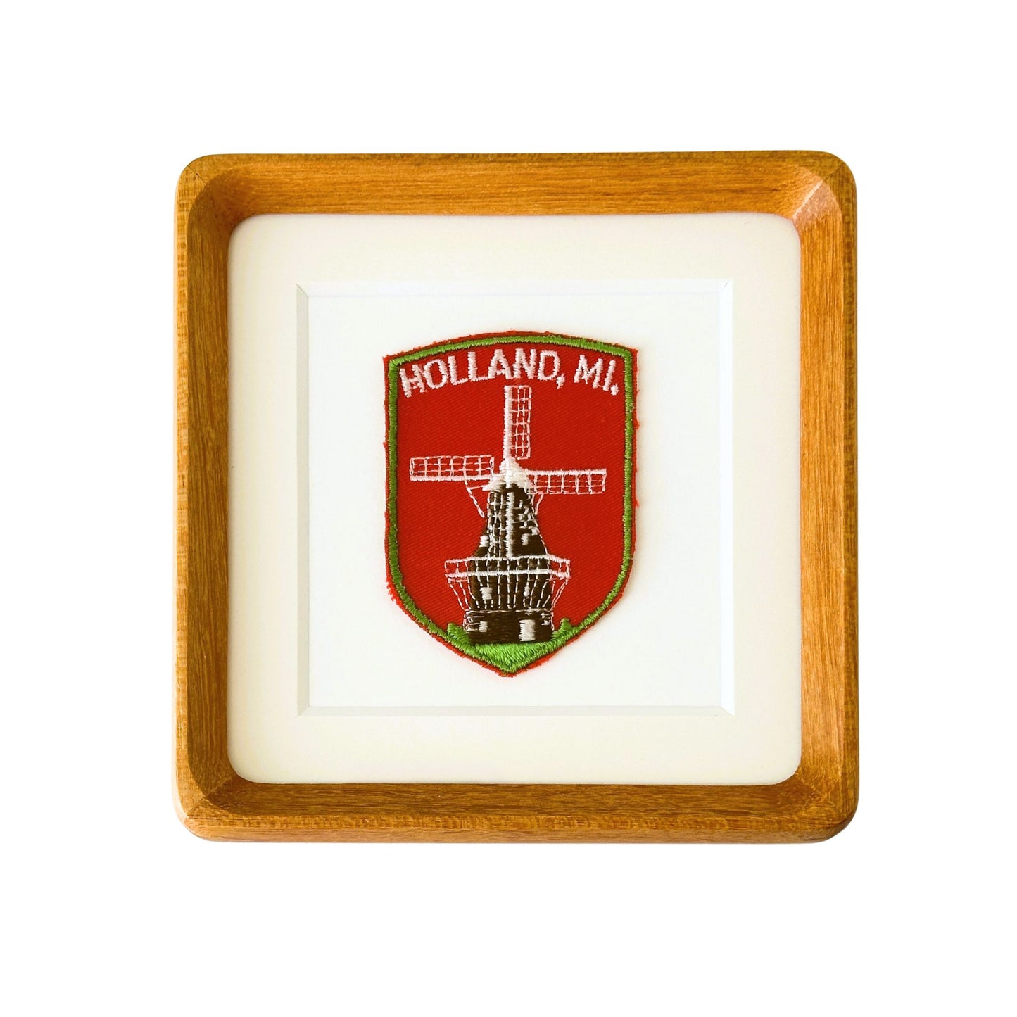 Michigan Holland Windmill Vintage Travel Patch Wood Framed