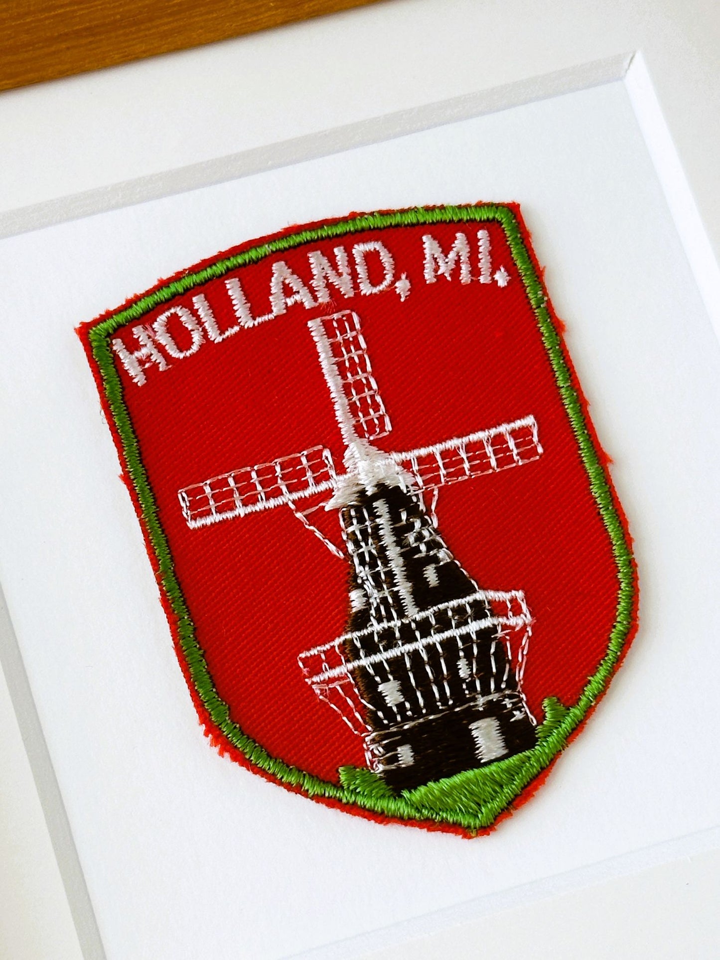 Michigan Holland Windmill Vintage Travel Patch Wood Framed