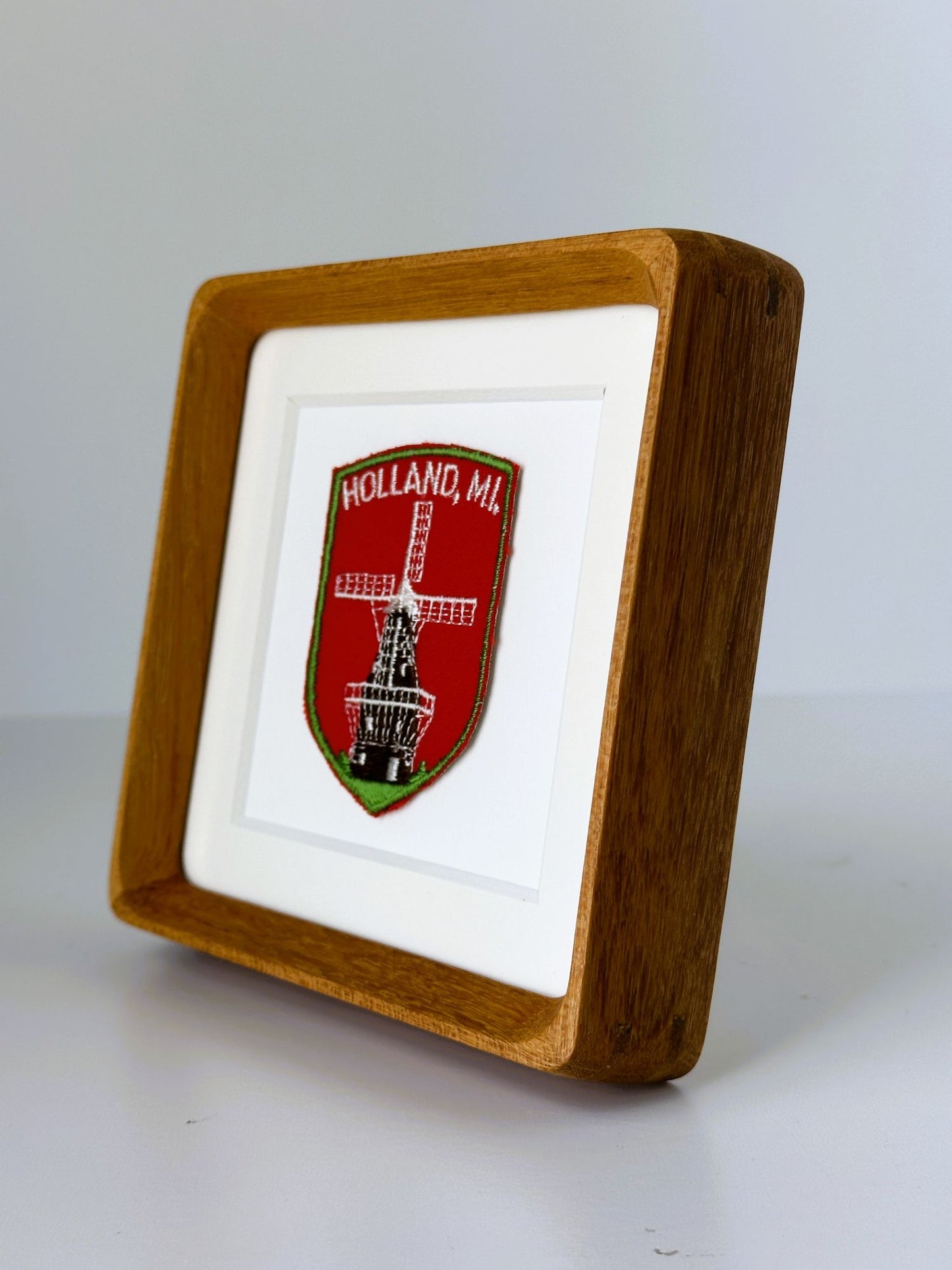 Michigan Holland Windmill Vintage Travel Patch Wood Framed