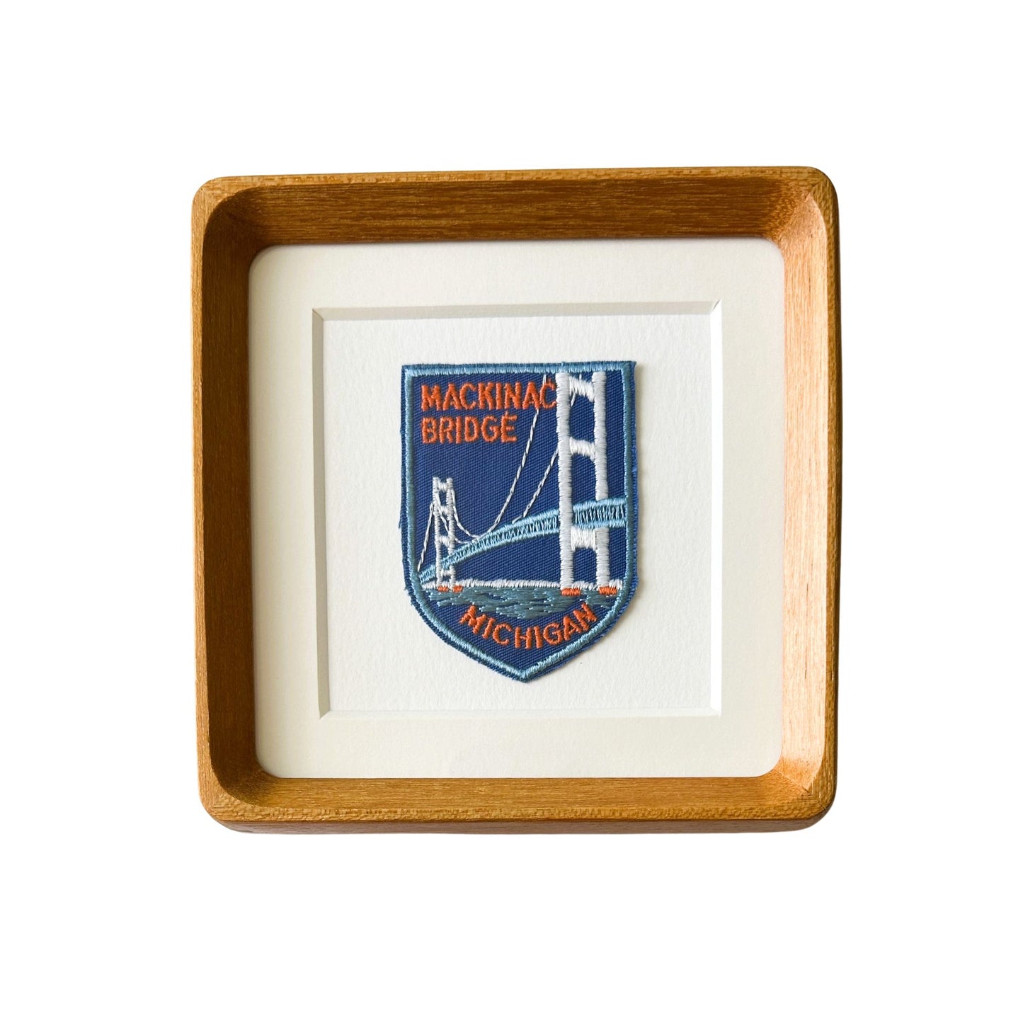 Michigan Mackinac Island Mackinac Bridge Vintage Patch Wood Framed