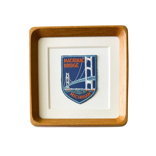 Michigan Mackinac Island Mackinac Bridge Vintage Patch Wood Framed