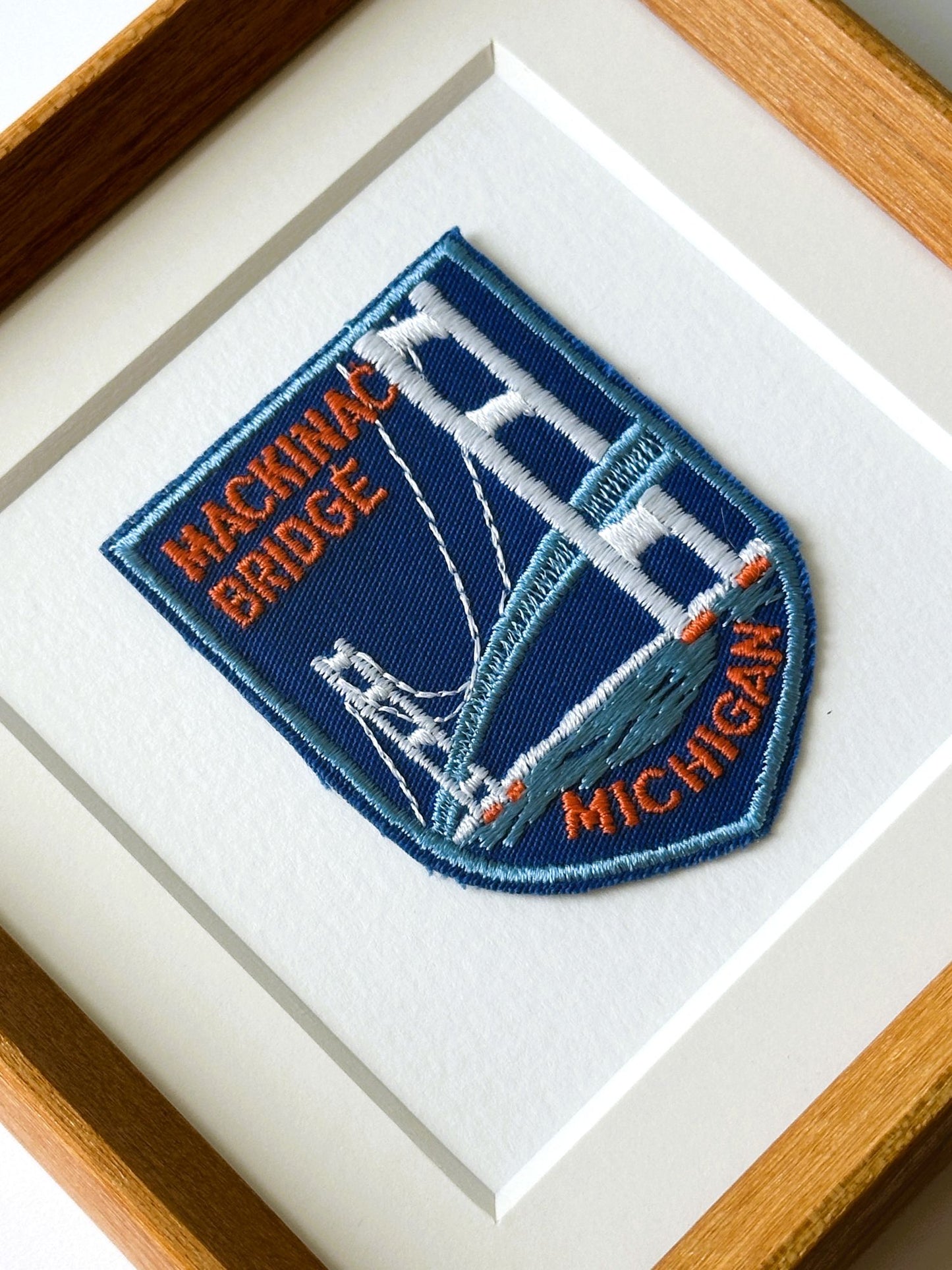 Michigan Mackinac Island Mackinac Bridge Vintage Patch Wood Framed
