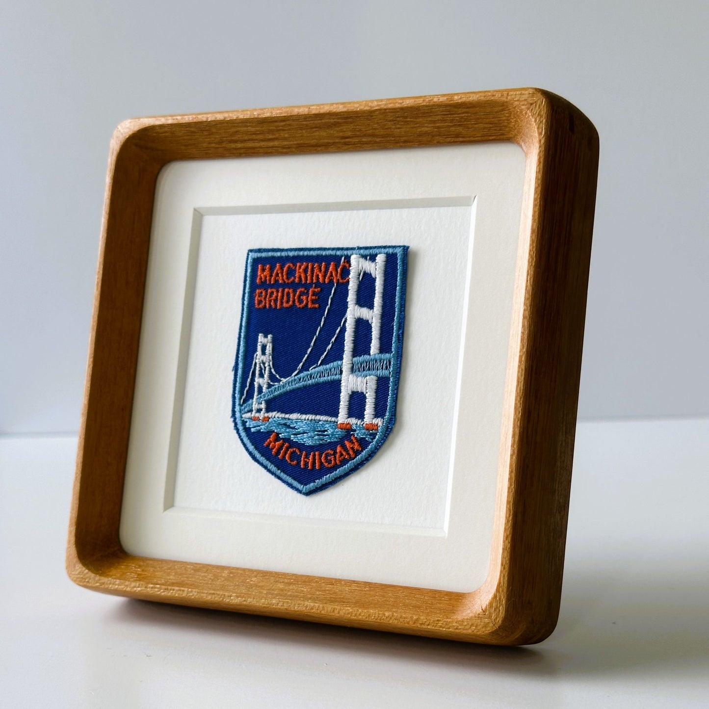Michigan Mackinac Island Mackinac Bridge Vintage Patch Wood Framed