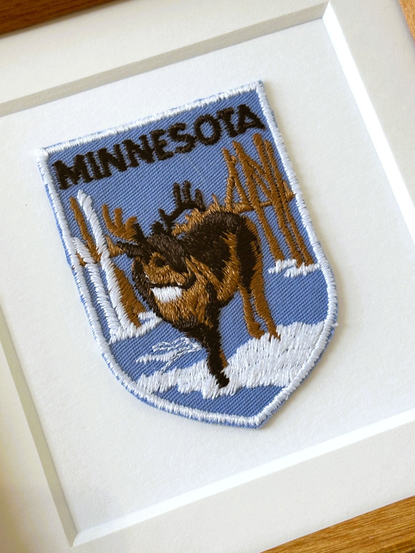 Minnesota Deer in the Snow Vintage Framed Travel Patch