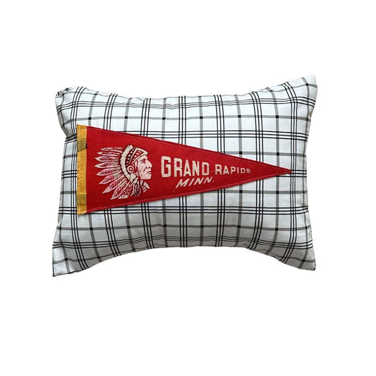 Minnesota Grand Rapids Vintage Pennant on New Woven Plaid Throw Pillow