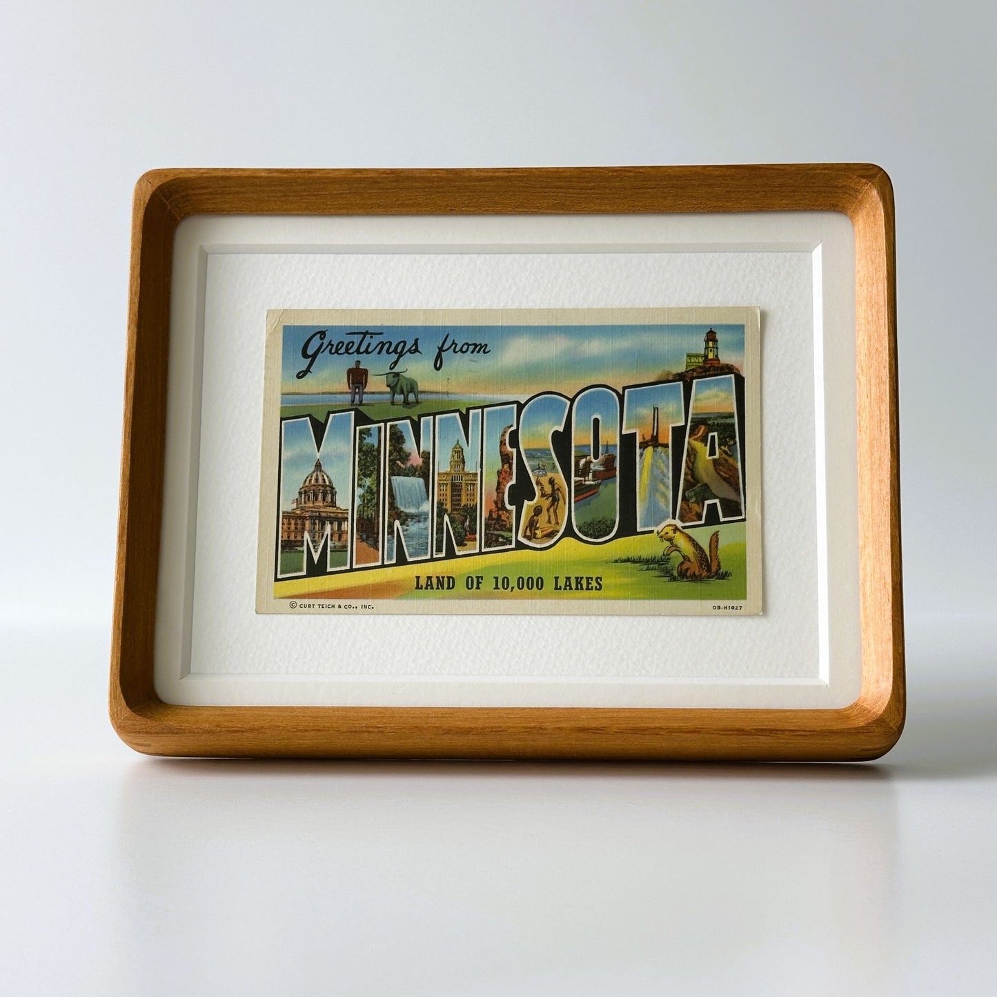 Minnesota Vintage Framed 1940's Postcard, Land of 10,000 Lakes