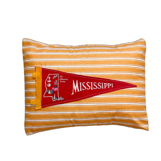 Mississippi Vintage Red Pennant on New Yellow Striped Throw Pillow