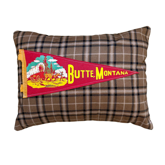 Montana Butte Vintage Pennant on New Woven Throw Pillow