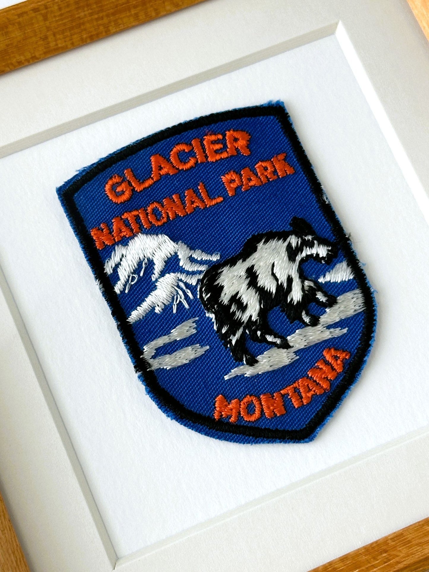 Montana Glacier National Park Vintage Travel Patch Wood Framed