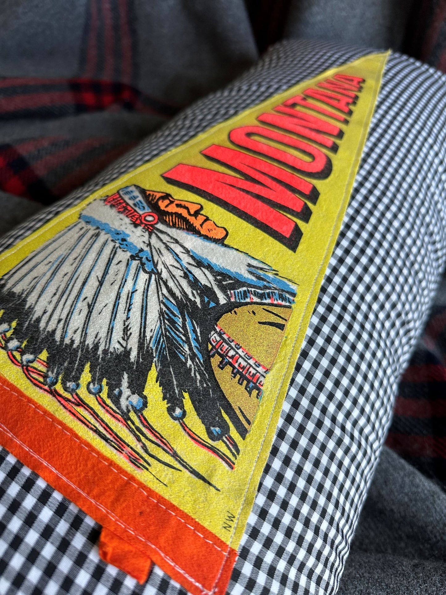 Montana Vintage Pennant on New Woven Large Throw Pillow