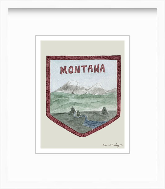 Montana Vintage Road Trip Patch in Watercolor by Nikki Degn Giclee Art Print