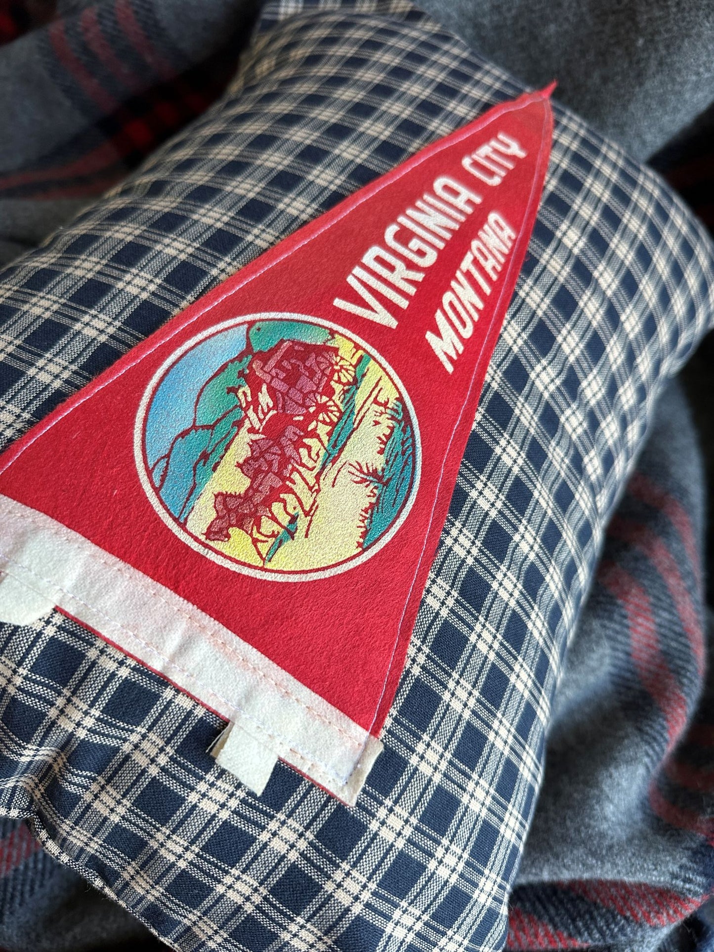 Montana Virginia City Vintage Pennant on New Woven Throw Pillow
