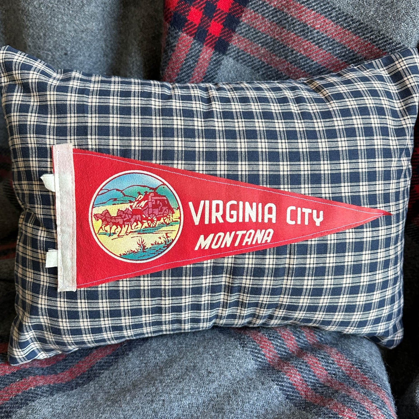 Montana Virginia City Vintage Pennant on New Woven Throw Pillow