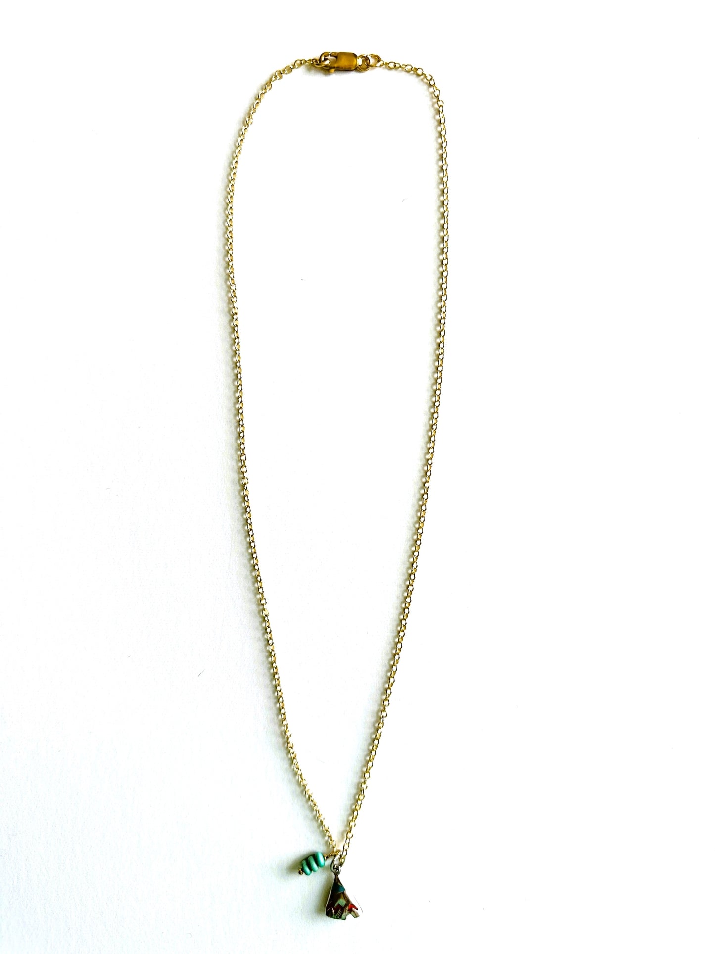 American Southwest Native American Vintage Charm on New 18 Inch Gold Filled Necklace with Turquoise Gemstone Beads