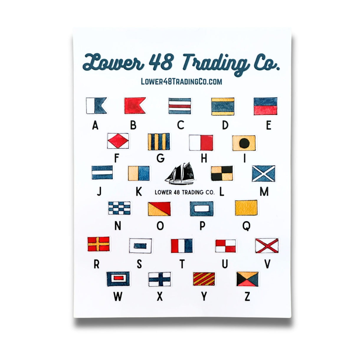 American Nautical Signal Flags A to Z in Watercolors Sticker Sheet