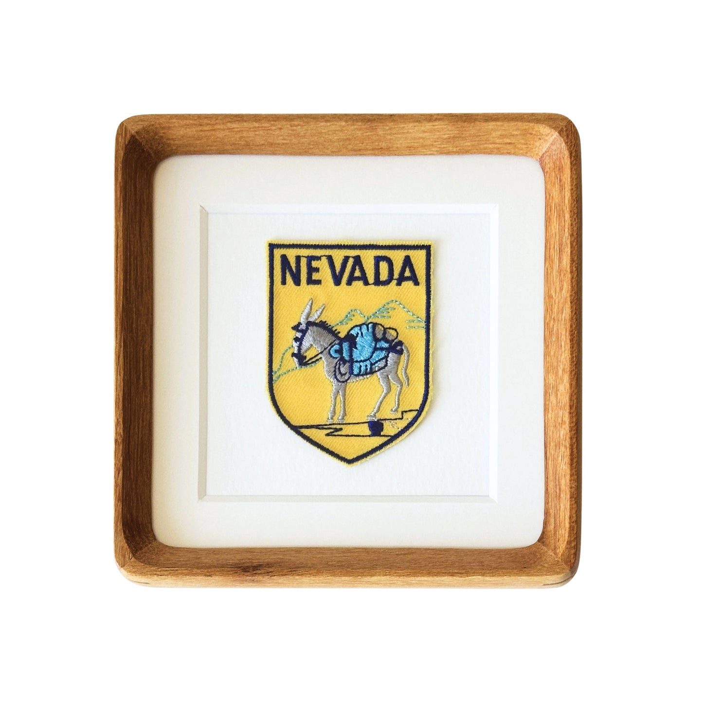 Nevada Donkey Vintage Travel Patch Wood Framed