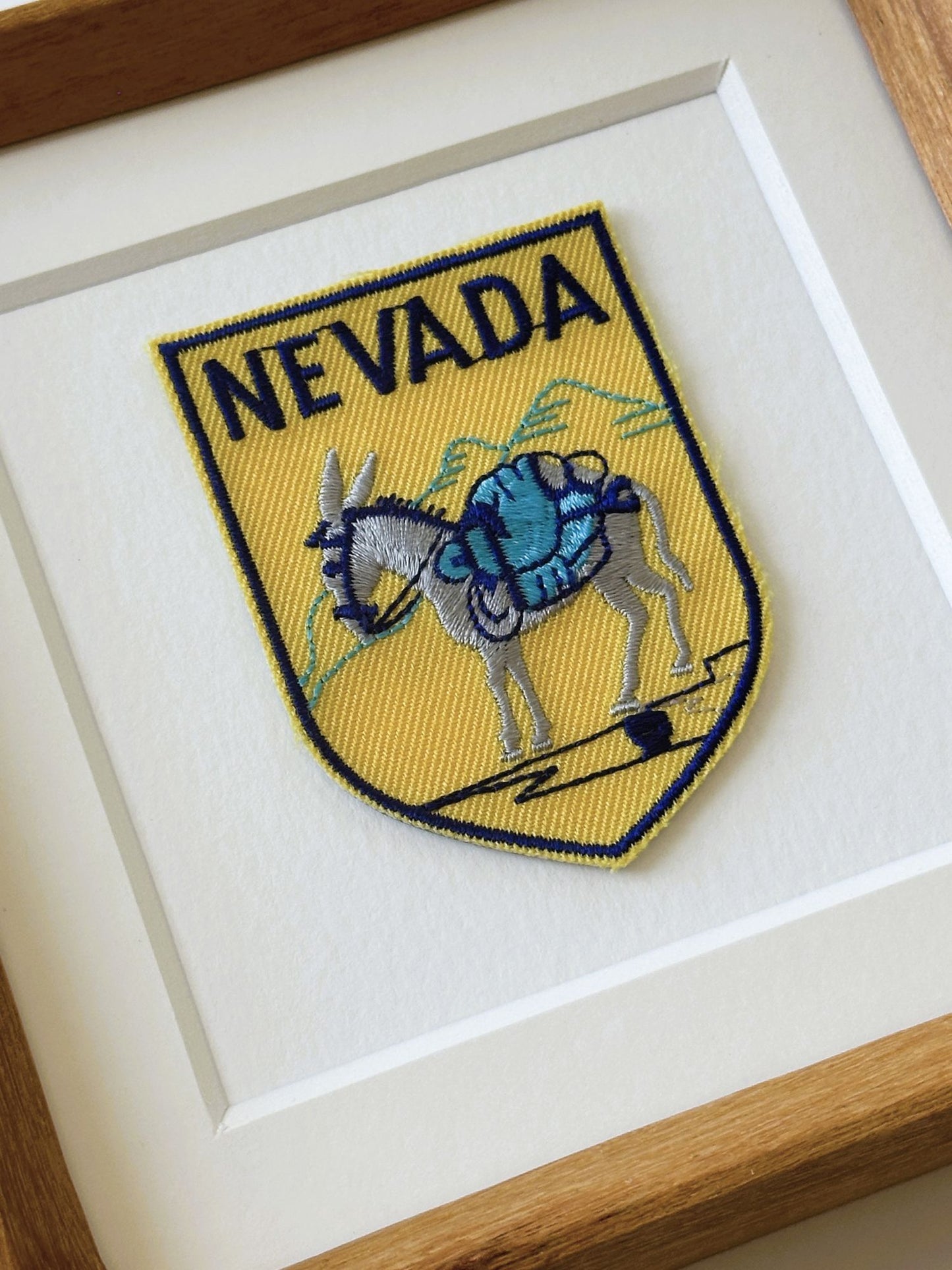 Nevada Donkey Vintage Travel Patch Wood Framed