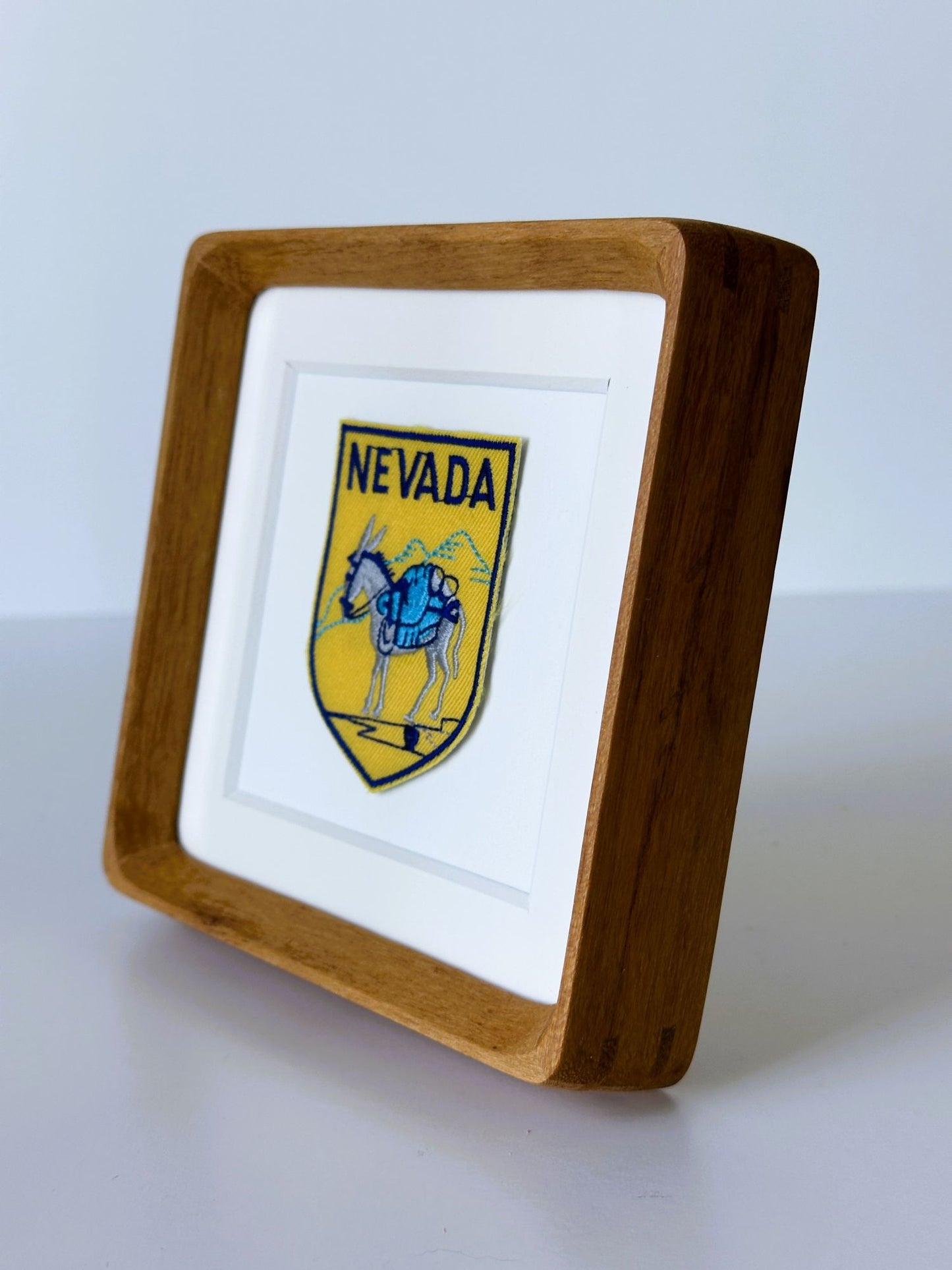 Nevada Donkey Vintage Travel Patch Wood Framed