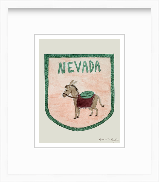 Nevada Vintage Road Trip Patch in Watercolor by Nikki Degn Giclee Art Print
