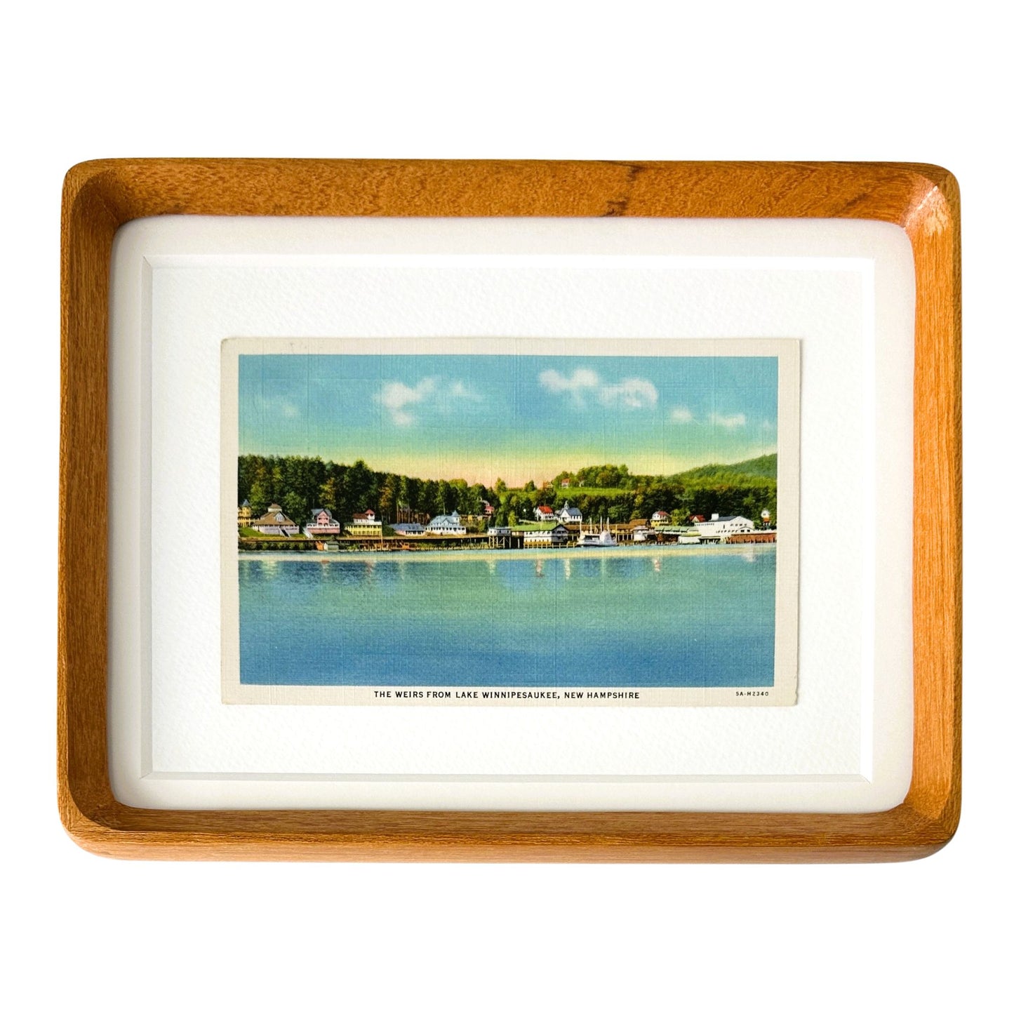 New Hampshire Lake Winnipesaukee the Weirs Vintage 1936 Linen Postcard Wood Framed