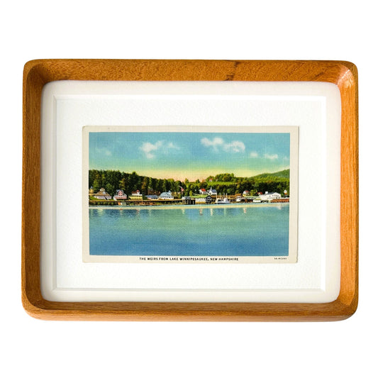 New Hampshire Lake Winnipesaukee the Weirs Vintage 1936 Linen Postcard Wood Framed