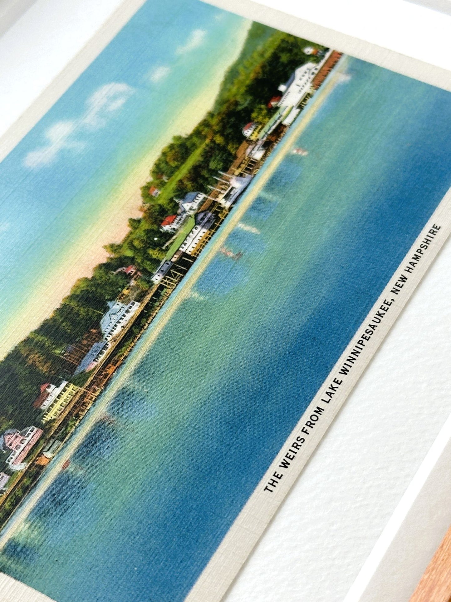 New Hampshire Lake Winnipesaukee the Weirs Vintage 1936 Linen Postcard Wood Framed