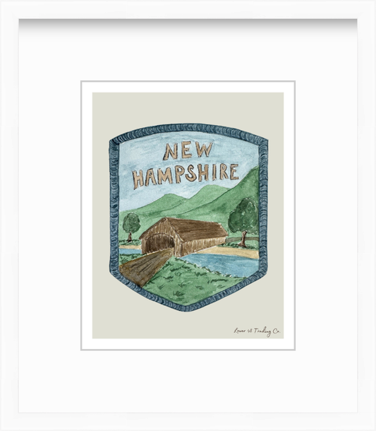New Hampshire Vintage Road Trip Patch in Watercolor by Nikki Degn Giclee Art Print
