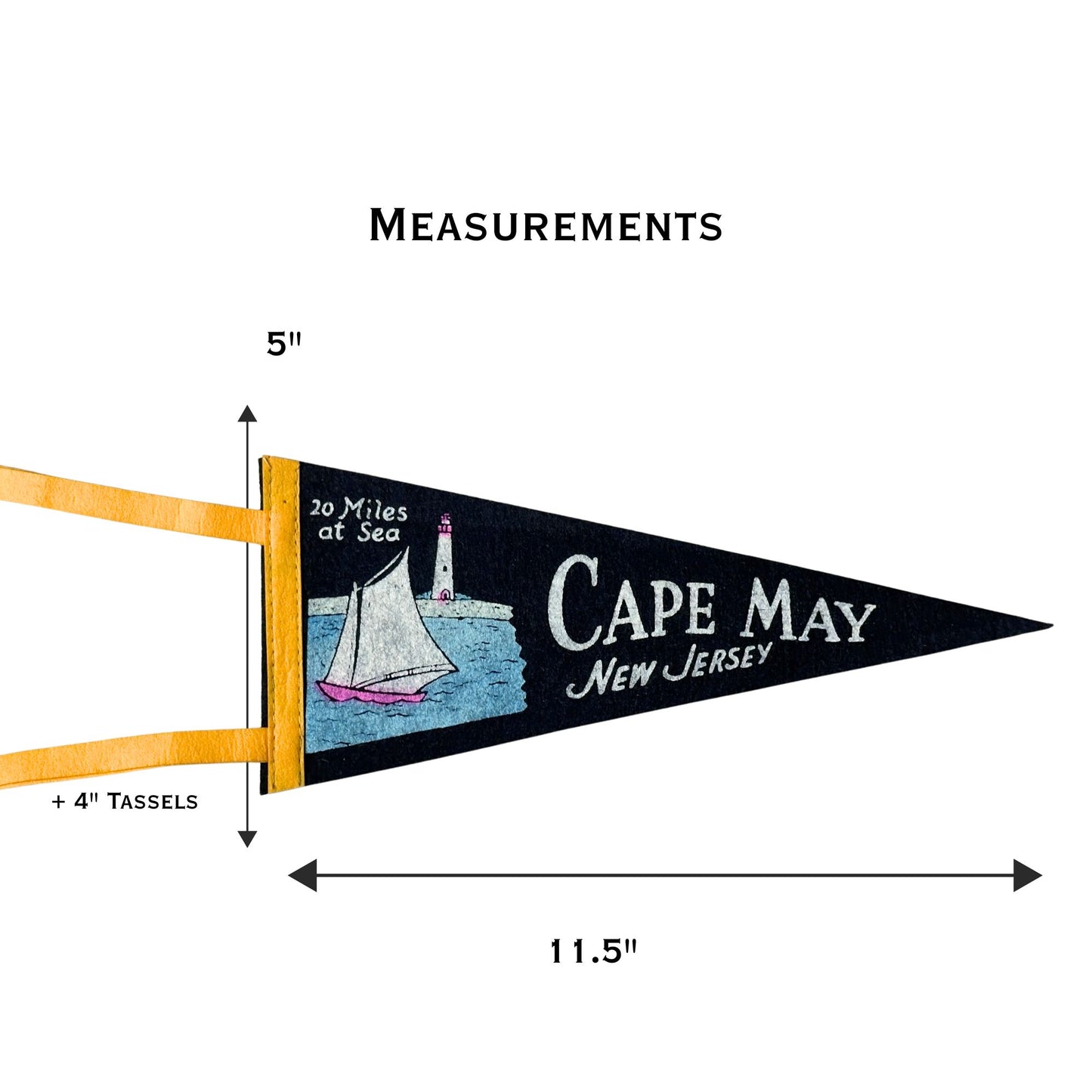 New Jersey Cape May Small Black Vintage Pennant