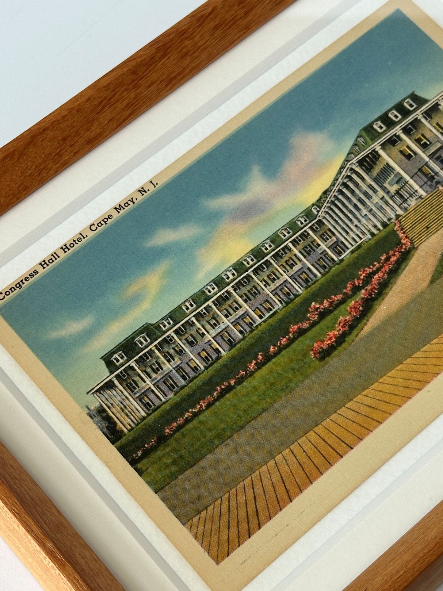 New Jersey Cape May Congress Hall Vintage Postcard Wood Framed