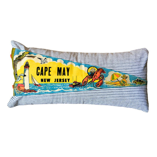 New Jersey Cape May Large Vintage Pennant on New Woven Throw Pillow