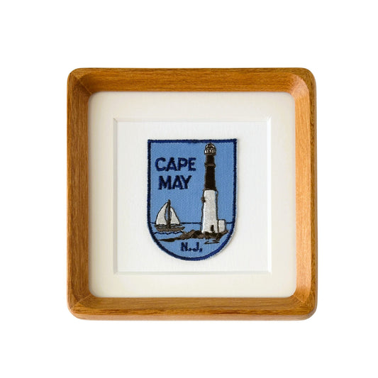 New Jersey Cape May Lighthouse Vintage Travel Patch Wood Framed
