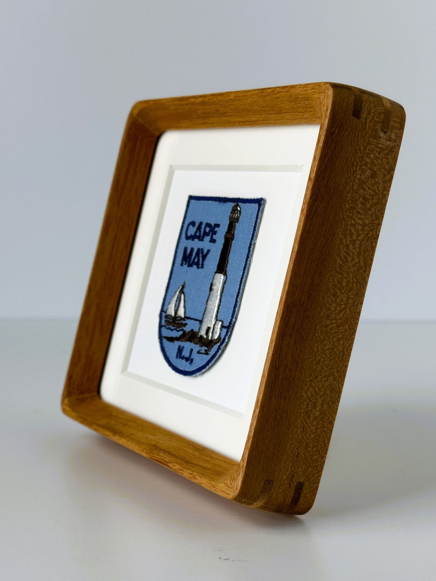 New Jersey Cape May Lighthouse Vintage Travel Patch Wood Framed