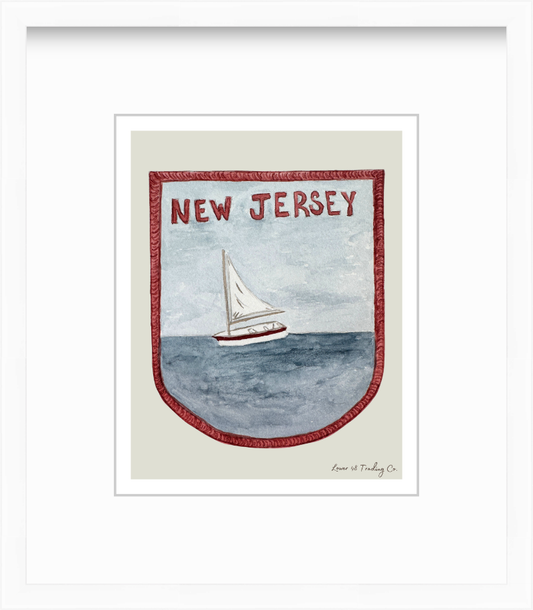 New Jersey Vintage Road Trip Patch in Watercolor by Nikki Degn Giclee Art Print