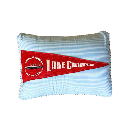 New York Vermont Lake Champlain Ferry Crossing Vintage Pennant on New Woven Throw Pillow